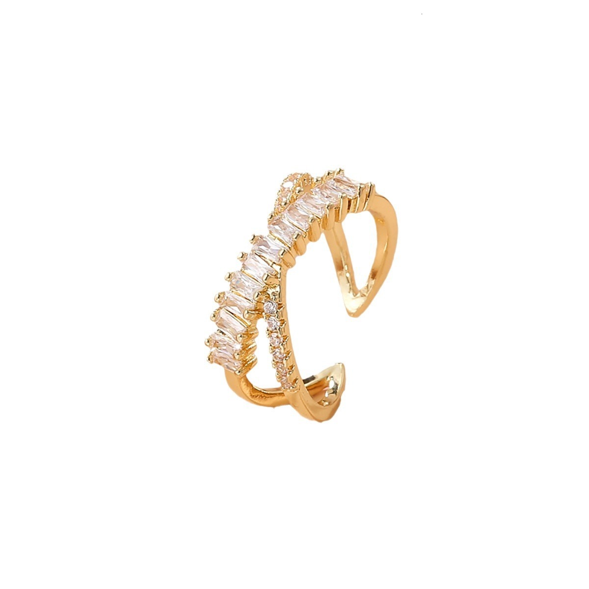 Korean Style Cross Personality Row Inlaid Zircon Adjustable Open Fashion Index Finger Ring