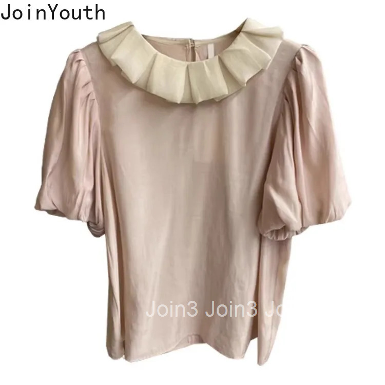2025 Blusas Mujer De Moda Peter Pan Collar Puff Sleeve Blouses for Women Temperament Tops Solid Color Loose Korean Summer Shirts
