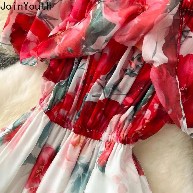 Chiffon Maxi Dresses Women Clothing Slash Neck Off Shoulder Floral Long Robe Femme 2025 Vestidos De Mujer Summer Beach Dress