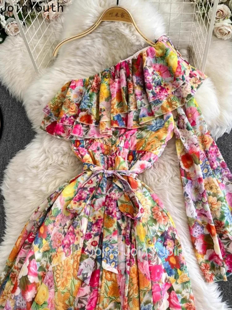 Summer Dress Womens Clothing Floral Flare Sleeve Vintage Robe Femme Off Shoulder Bohemian Maxi Dresses 2025 Vestidos De Mujer