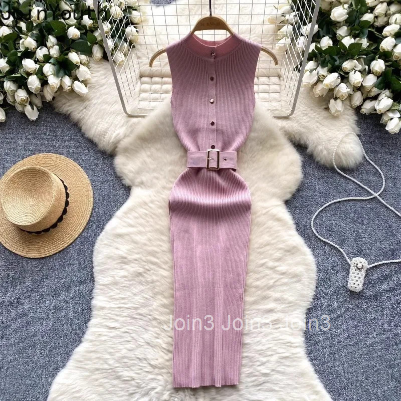 Knitted Woman Dress 2025 Vestidos De Mujer Sleeveless Half High Collar Tunic Temperament Robe Femme Sexy Bodycon Dresses 7p556