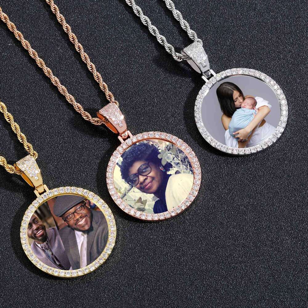 Large Medium Small Photo Memory Round Frame Medal Solid Color Pendant Hip Hop Jewelry Necklace 3c28