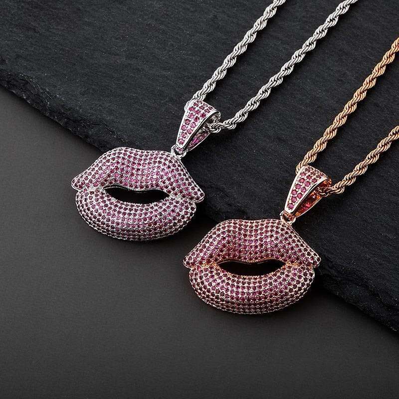 Hip-Hop Sexy Pouty Lips Micro-Paved Purple Zircon Personality Pendant