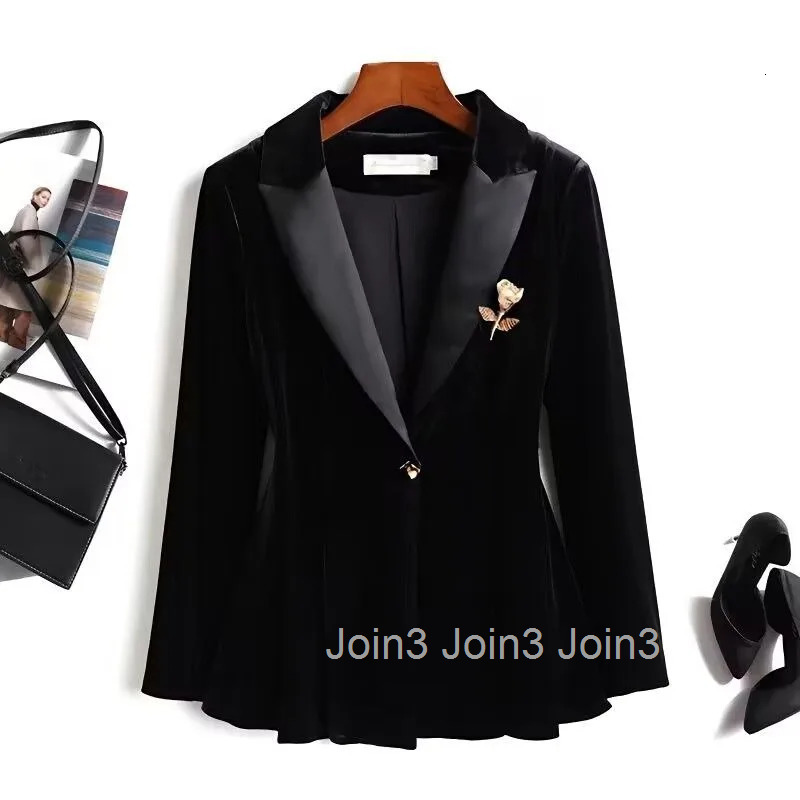 Temperament Jackets Womens Clothes Office Lady Black Velvet Tops 2025 Ropa Mujer Vintage Korean Outwear Slim Fit Chic Coats