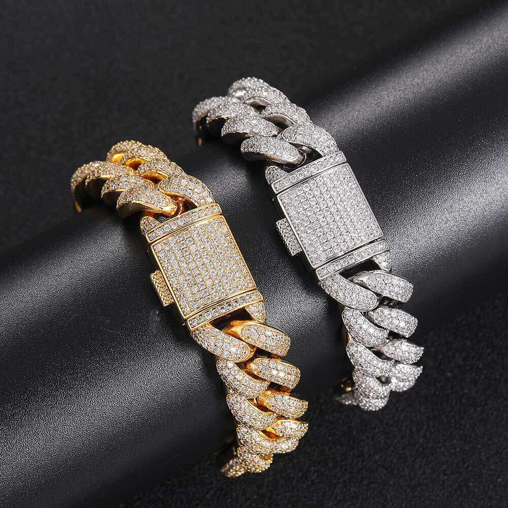 Zircon Necklace 15mm Three-to-One Pig Nose Bubble Cuban Chain Hip-Hop Men's Bracelet Jewelry df74
