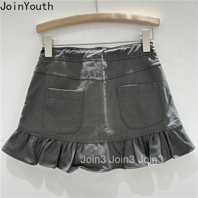 Sweet Skirts for Women High Waist A-line Drawstring Saia Chic Korean Jupe 2025 Faldas Mujer De Moda Ruffles Bodycon Mini Skirt