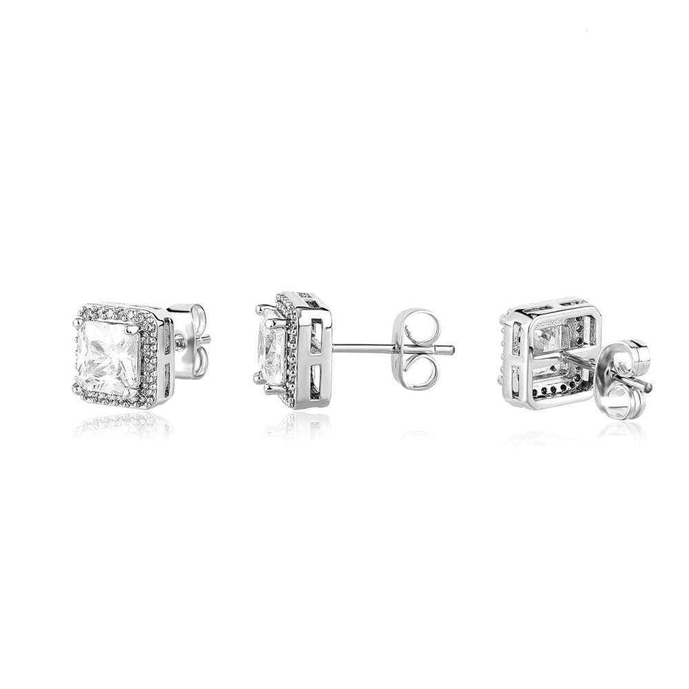Jin Ao New Emerald Square Zircon Earrings Korean Fashion Elegant Simple Geometric National Trend Small Ear Jewelry