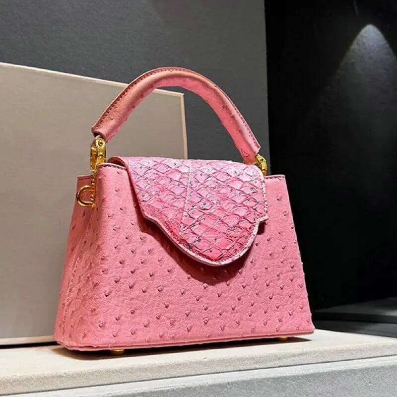 Designer Brand Female New High Quality Leather Handbag For Women Fashion Ostrich Print Single Shoulder Crossbody Bag