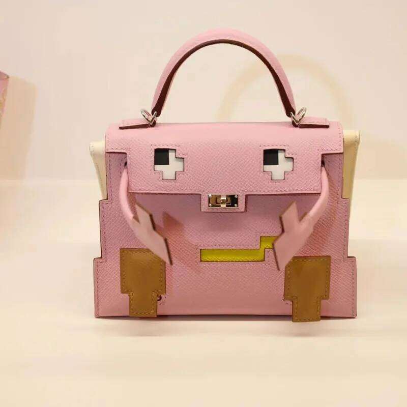 Women Mosaic Robot Cute Contrast Color Lock Girl Y2k New Trendy Aesthetic Small Pink White Shoulder Crossbody Satchel Bag