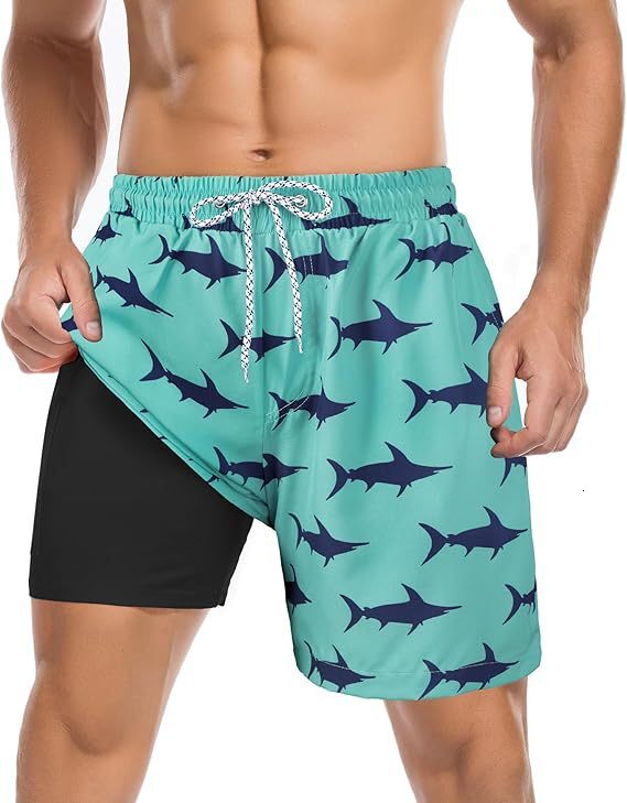 Shipping Designer Beach Pants2025 European And American Cross-border 3D Digital Print European And American Men's Youth Double-layer Beach Shorts