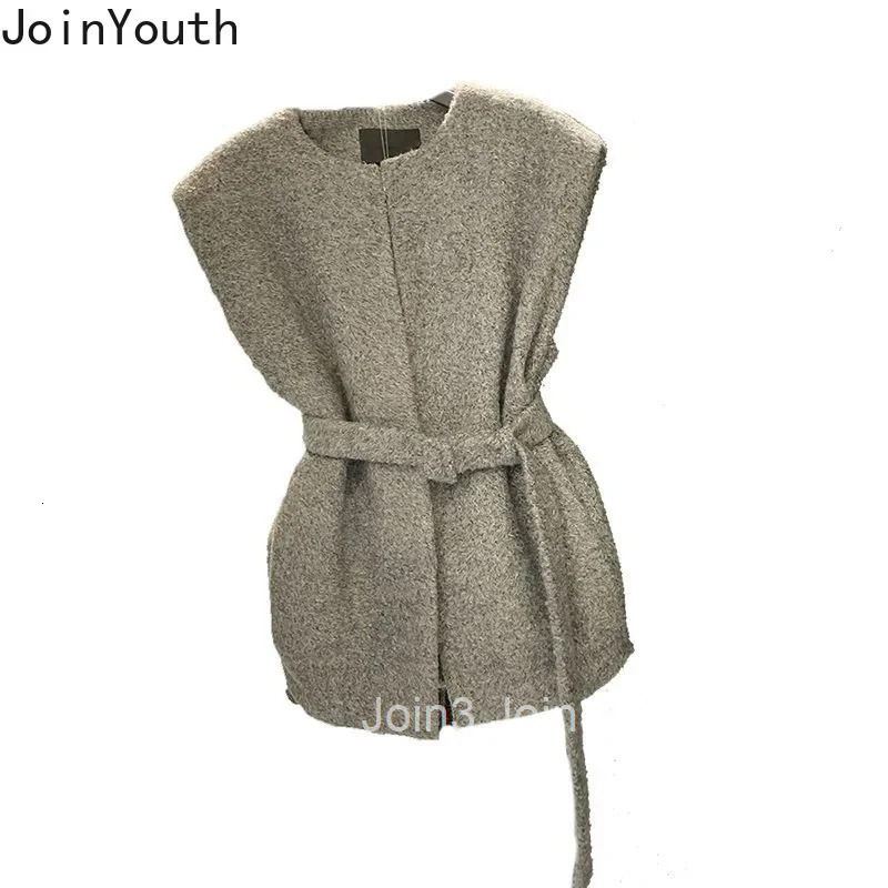 Korean Vest for Women 2025 Roopa Mujer Vintage Sleeveless Loose Tanks O-neck Sleeveless Tunic Bandage Solid Color Cropped Tops