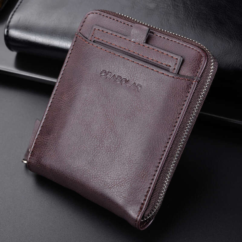 Hot Selling Men's Short Youth Personality Leather Wallet Pull Chain Card Holder Coin Purse