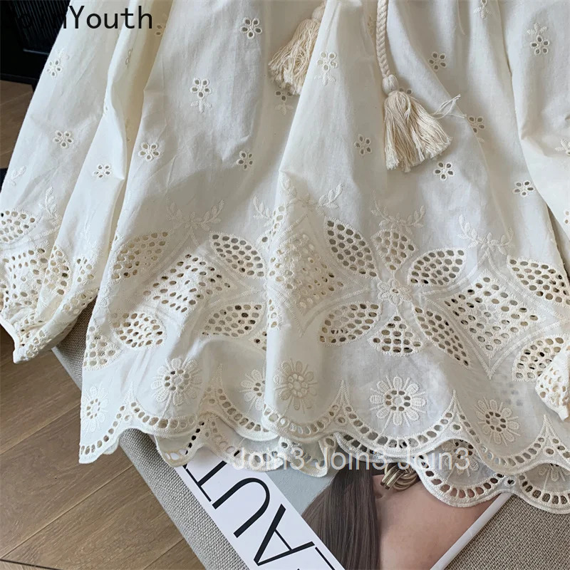 2025 Blusas Mujer De Moda Fashion Blouses for Women Bandage Summer Loose Shirts Hollow Out Vintage Korean Blouse Tops Female