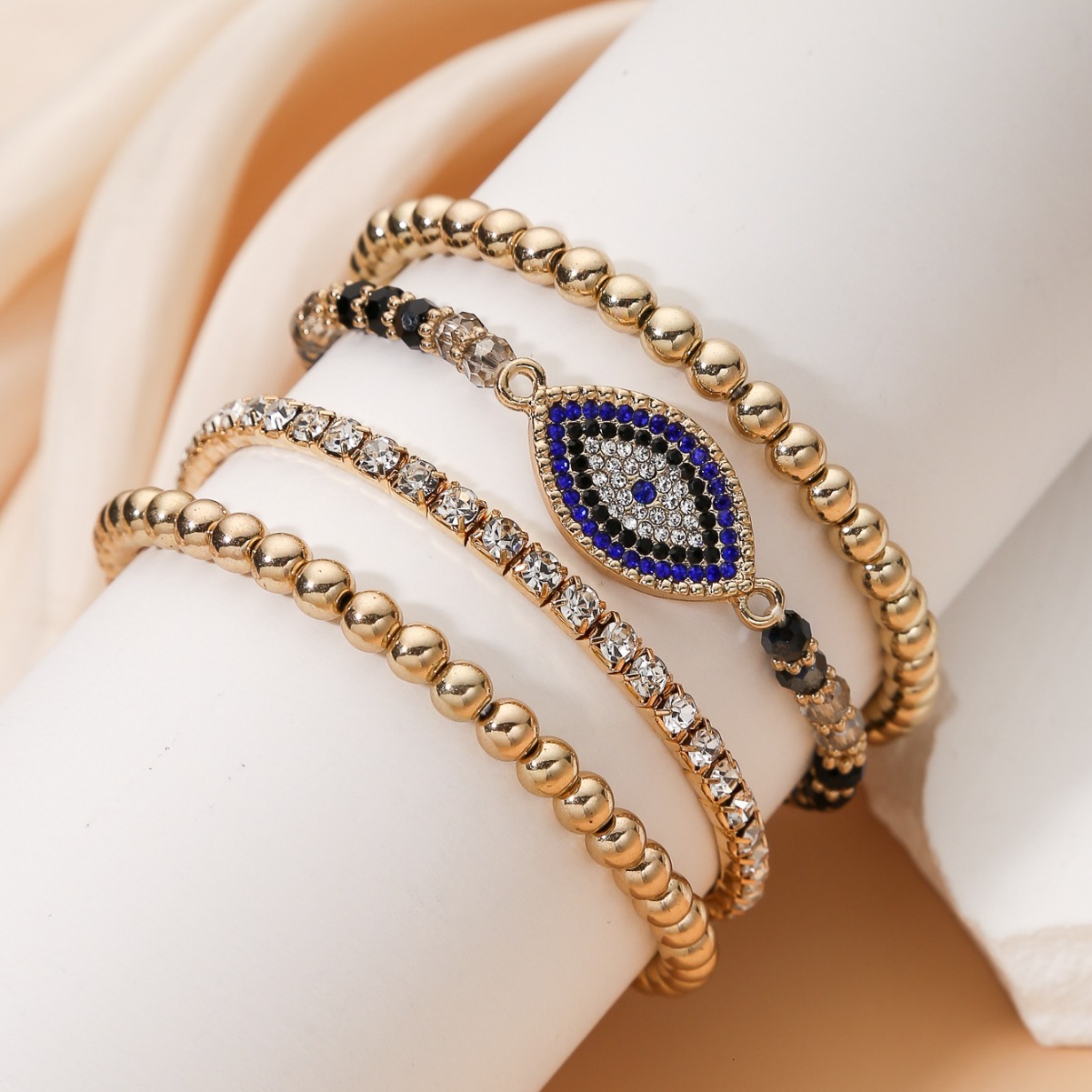 American Style Personality Devil's Eye Inlaid Zircon Design Bracelet Set Combination