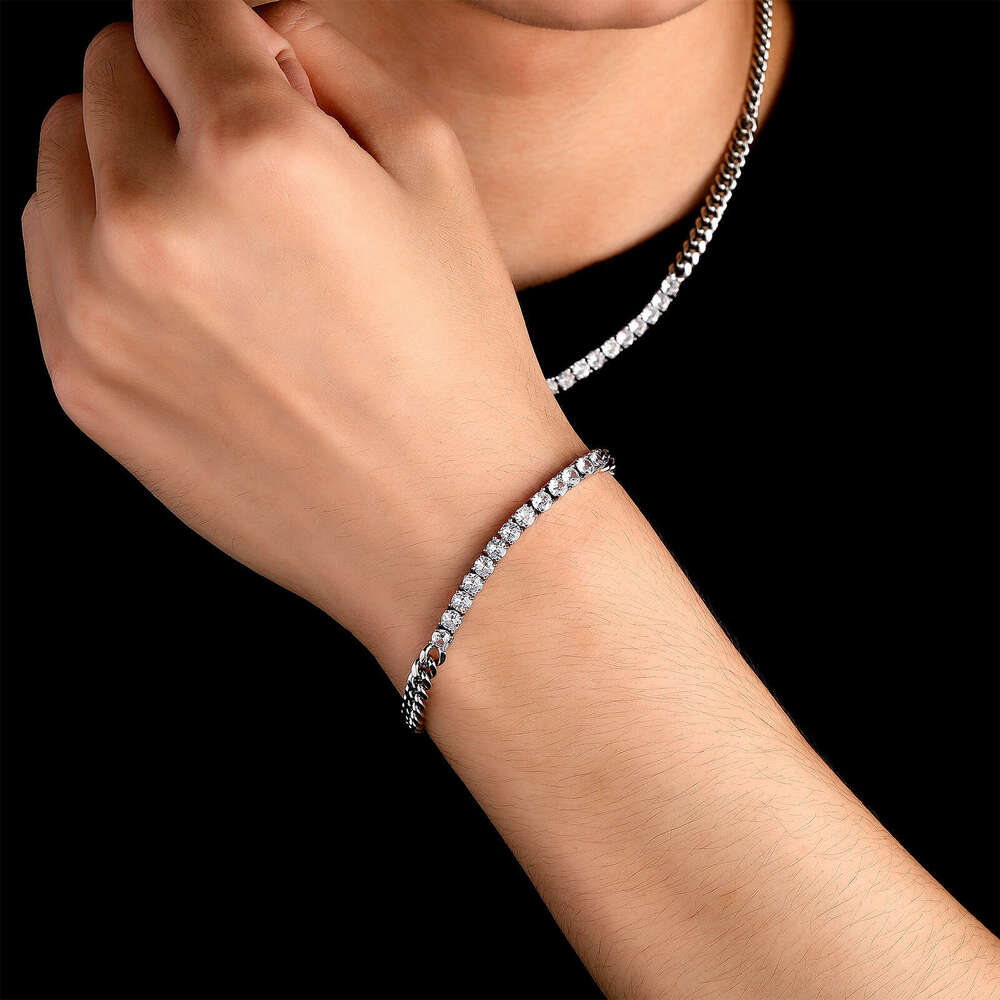 Jin Ao Unisex Anchor Internet Celebrity Outfit Color-Retaining Zircon Splicing Bracelet Necklace INS Style Simple Punk Cuban Chain