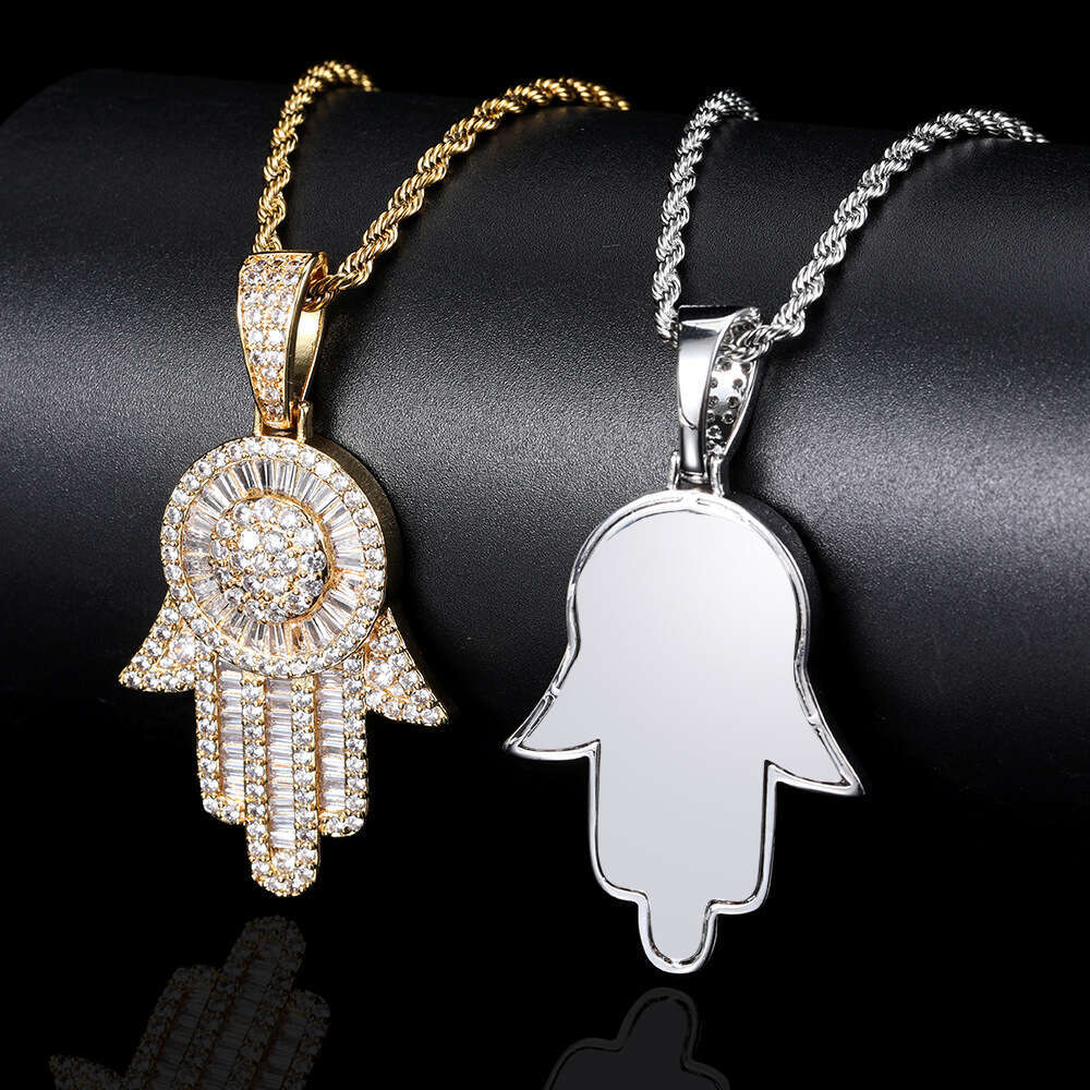 Micro Paved Zircon Large Palm Real Gold Plated Fatima Hand Hip Hop Pendant 3188