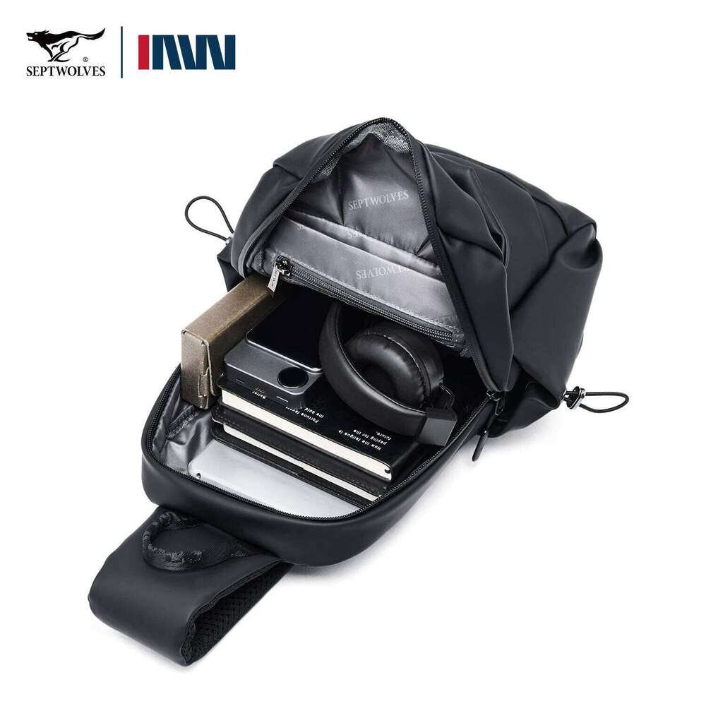 Designer Luxury Septwoes Waterproof Leather Chest Men Shoulder Bag Travel Business With Anti-Theft Zipper Pocketfor 9.7-Inch Ipad Mini