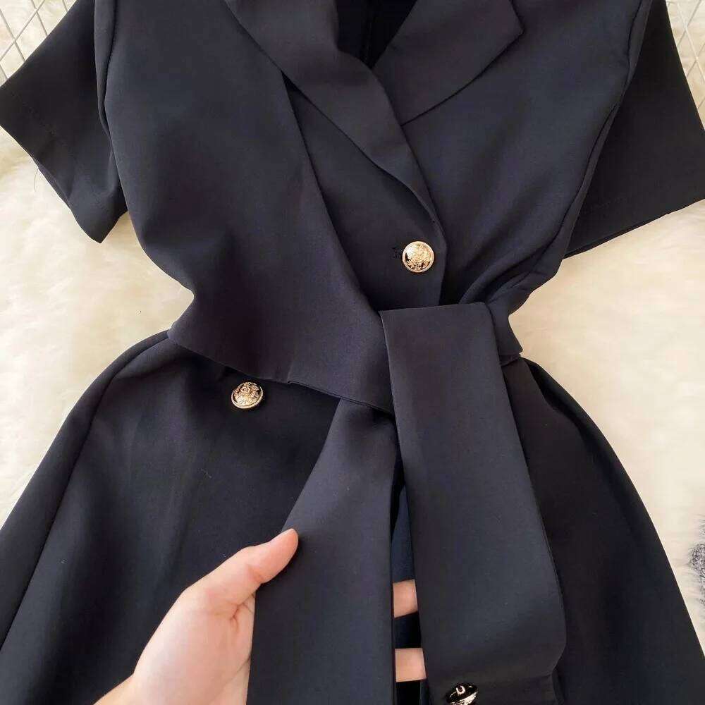 Sexy Turn-Down Collar Short Sleeve Lace-Up Sweet Dress Chic Elegant Vestidos Vintage Summer Women Korean Fashion A-Line Dresses