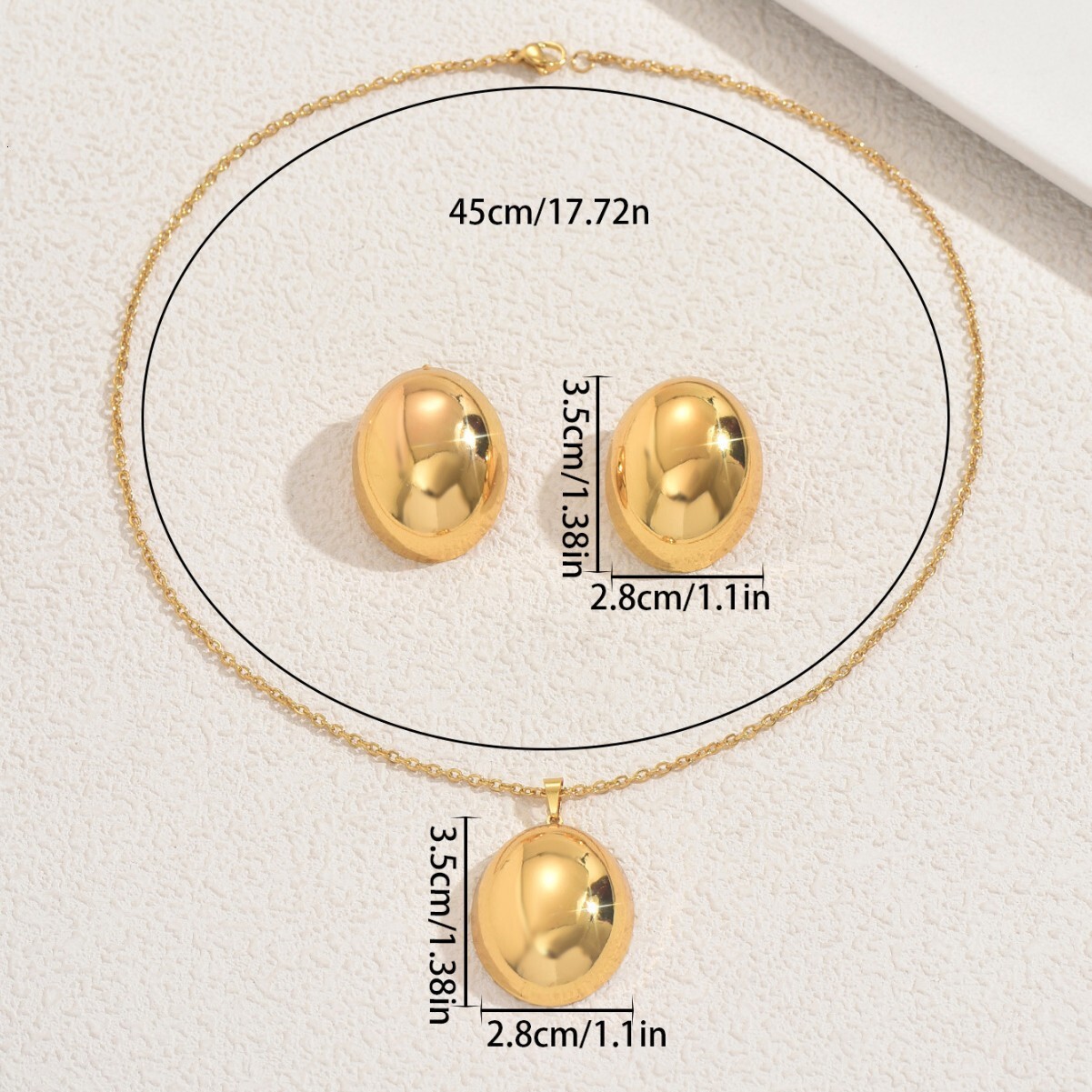 Wind Women's Long Pendant Necklace Circle Metal Design Earrings Jewelry Set For Women