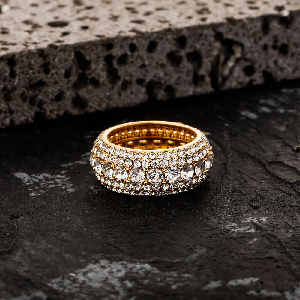 Non-Fading Niche Full Diamond Pentagram Color-Retaining Men's Hip-Hop Ring Simple Trendy Accessory