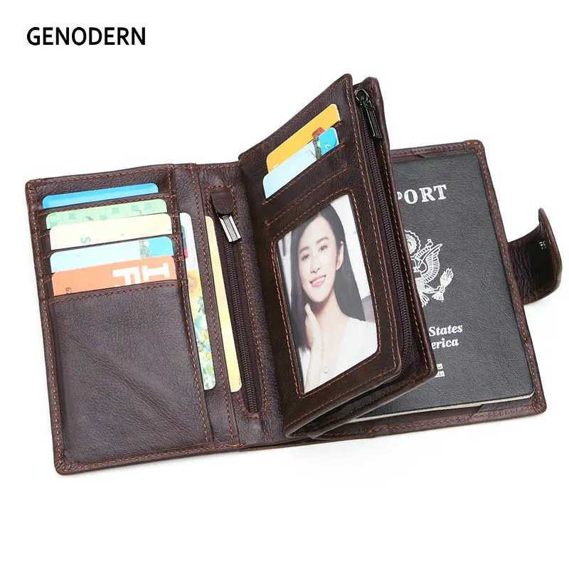 GENODERN Genuine Leather Mens Passport Cover Wallet Large Capacity Passport Holder Coin Purse Men Organizer Wallets Card Holder Z250621