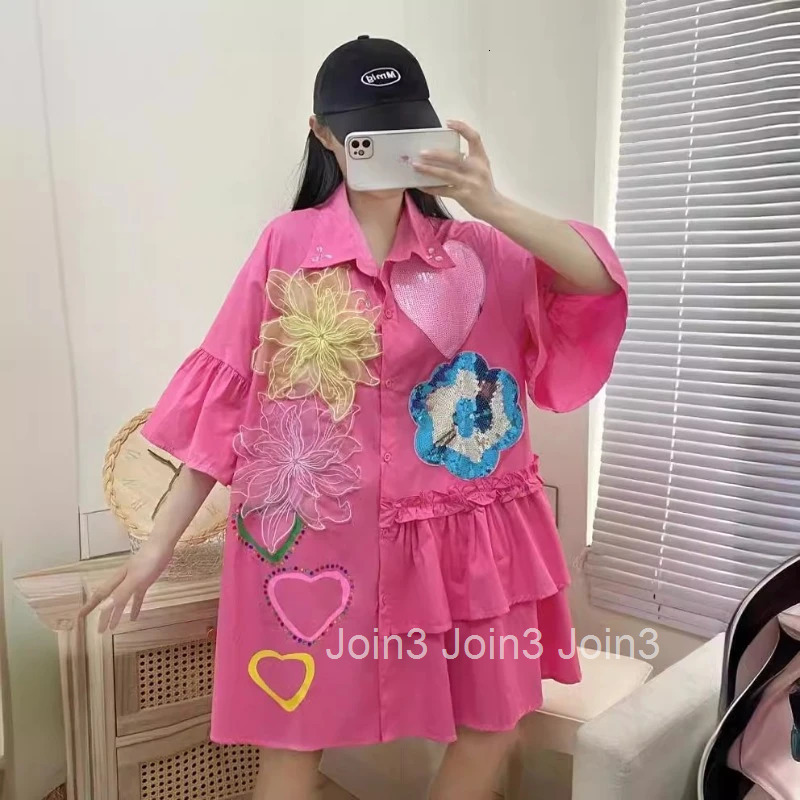 2025 Women Clothing White Blouses Fashion Heavy Sequin Floral Shirts Camisas De Mujer Fashion Casual Summer Loose Blouse Tops