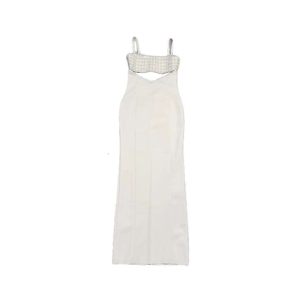 White Skirt Maxi Skirt High End Women S White Sequin Backless Strap Waist Cinching Knitted Bandage Long Dress Long Skirt