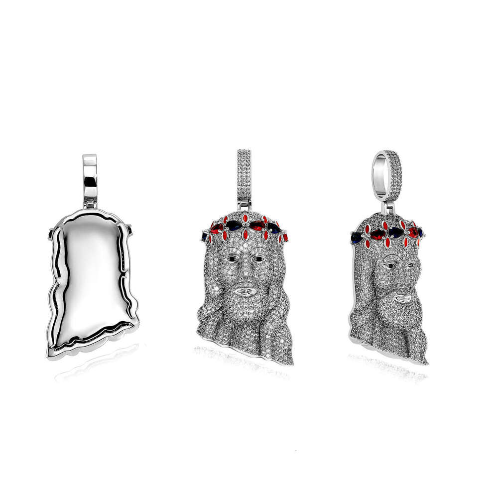 Copper Zircon Colorful Crown Hip-Hop Jesus Pendant Personality Necklace Men's Trendy Jewelry