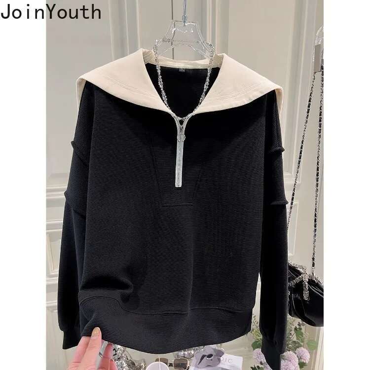 Oversized Sweatshirts Women Clothing 2025 Ropa Mujer Sailor Collar Half Zipper Long Sleeve Y2k Tops Chic Casual Korean Hoodies