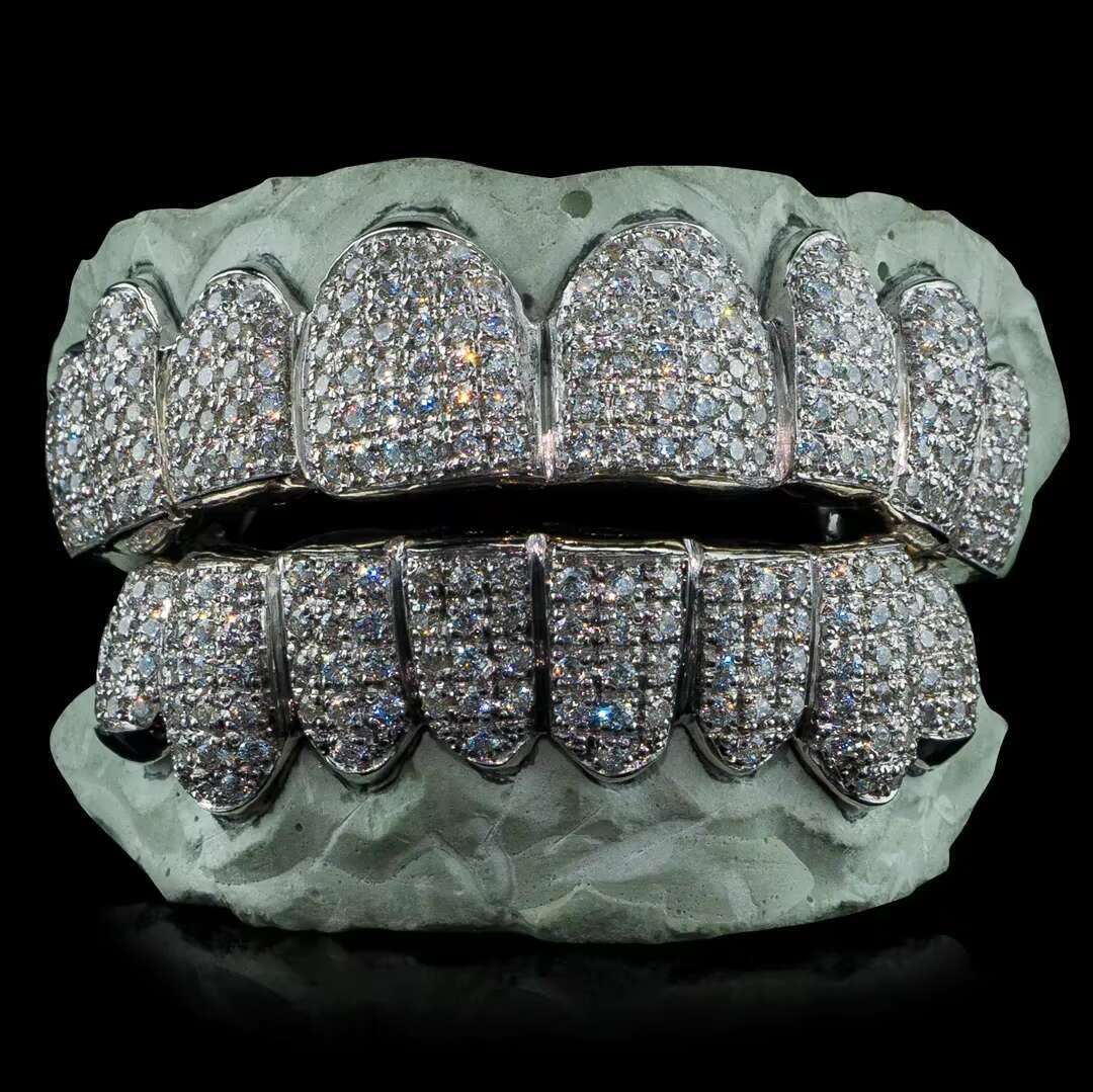 Luxury 14k 18K White Gold Hip Hop Custom 925 Silver Teeth Grillz Iced Out Grillz VVS Moissanite Diamond Grillz Teeth for Men