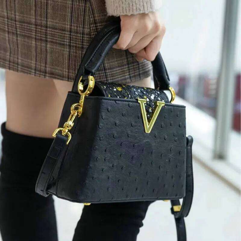 Designer Brand Female New High Quality Leather Handbag For Women Fashion Ostrich Print Single Shoulder Crossbody Bag