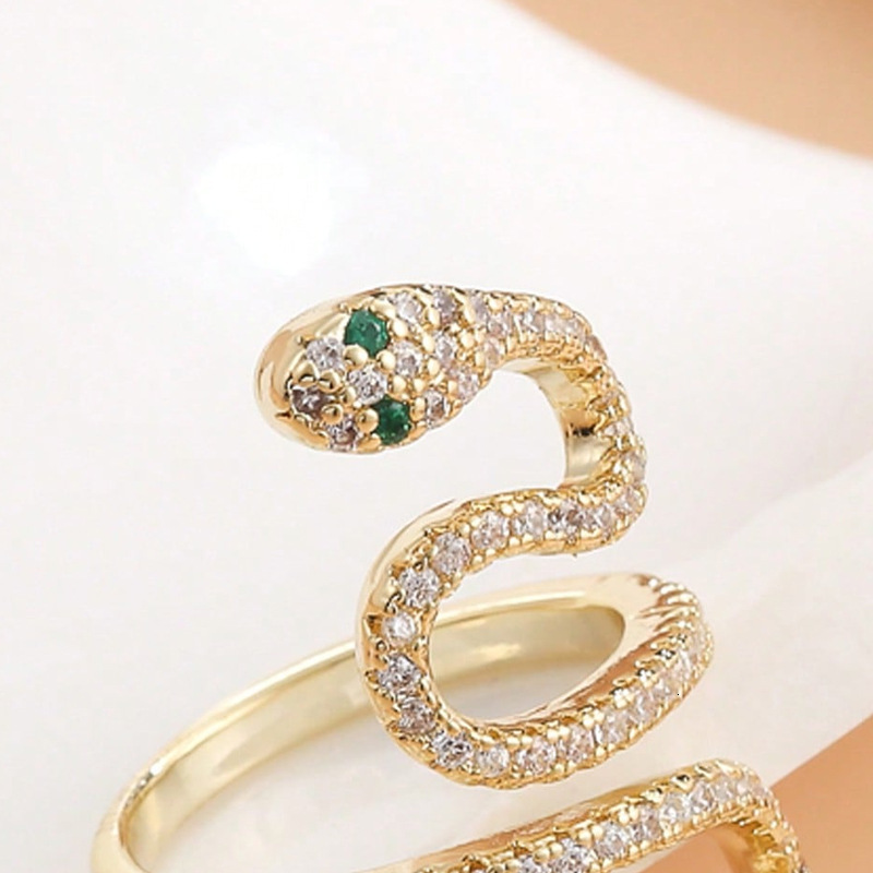 Personality Full Mond Spirit Snake Copper Inlaid Zircon Wrapped Internet Celebrity Ring