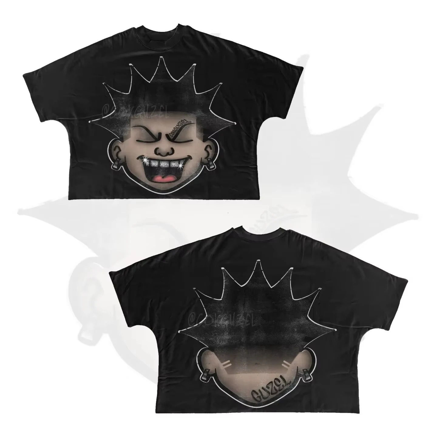 Y2K Short Sleeve Men Women Harajuku Gothic Cartoon Characters Graphic Printed Oversized T Shirt Hip Hop Cotton Drop Sleeves Tops 250614