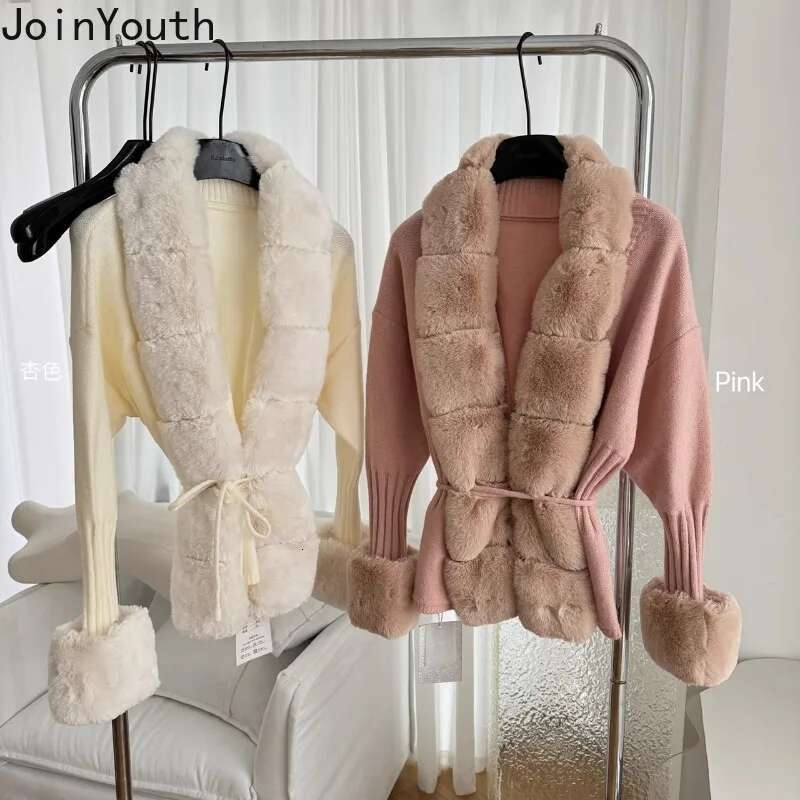 Temperament Sueter Mujer Cardigan Coat Bandage Slim Waist Furry Pull Femme Thicked Fashion Sweater Tops 2025fall Winter Clothes