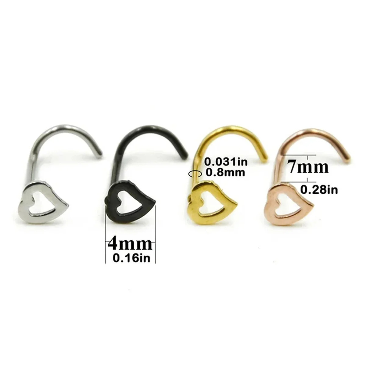 5pcs Fashion Hollow Heart Stainless Steel Nose Stud Set for WomenNostril Piercing Nariz Pin Screw Body Jewelry 250613