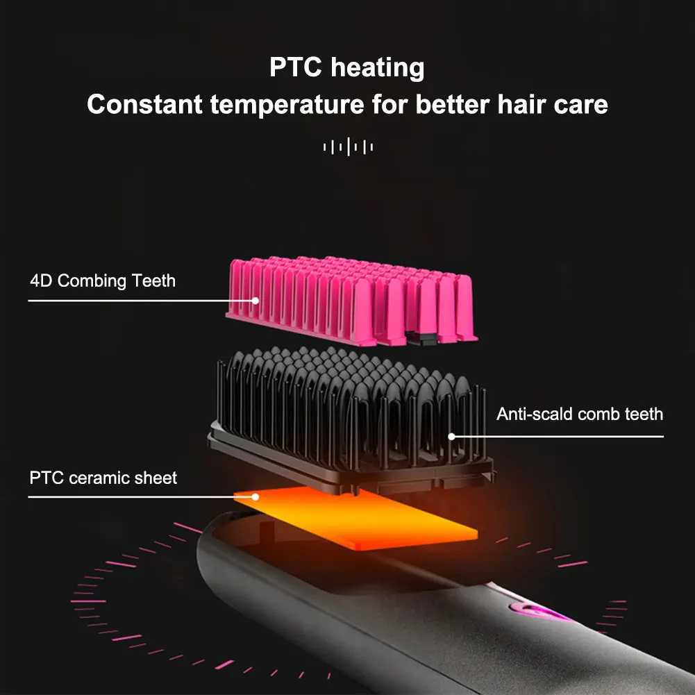 Wireless Straight Hair Comb 5200mAh Hair Straightening Brush Anti-Scalding Cordless Hair Straightener Brush for Hairstyler SalonXJ250621