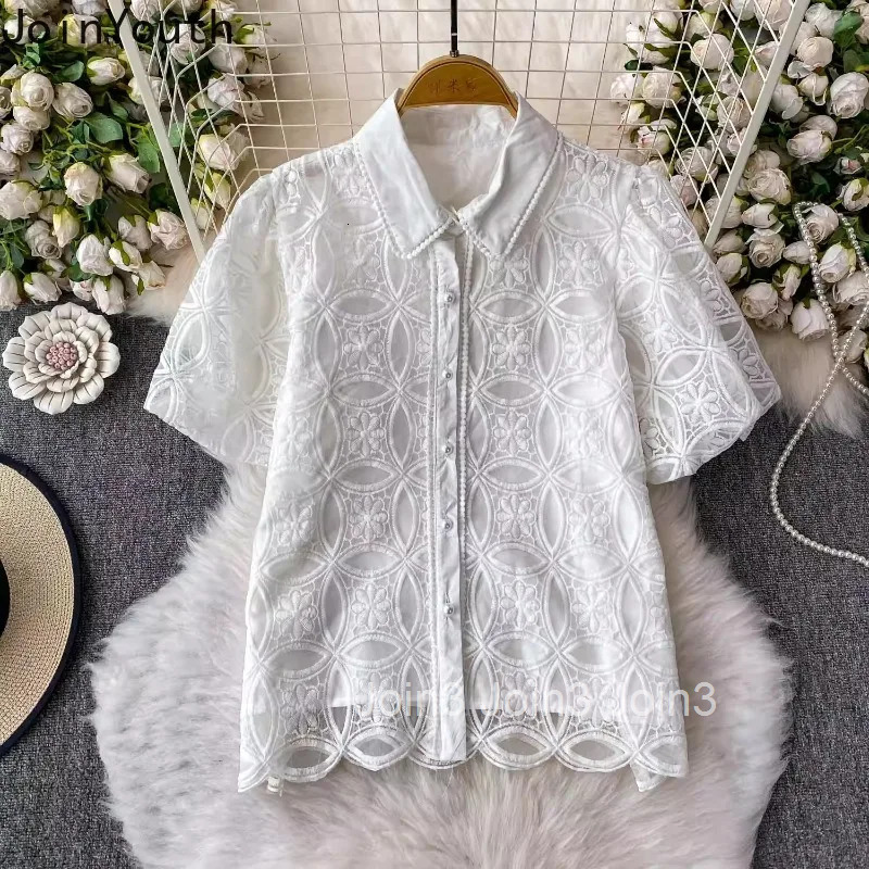 2025 Camisas De Mujer Summer Blouses Womens Clothing Patchwork Gauze Lace Puff Sleeve Shirts Temperament Blouse Tops Female
