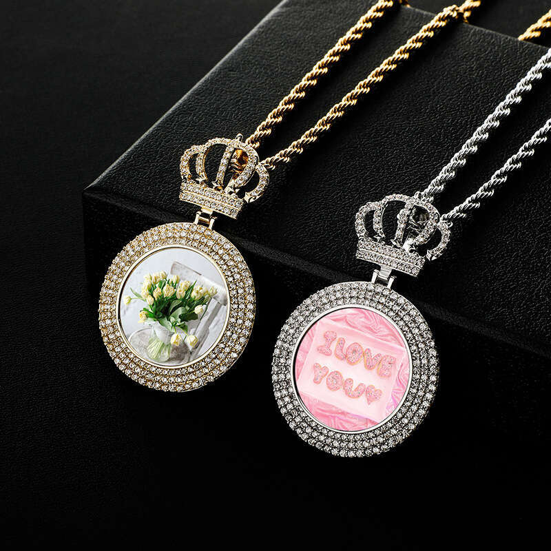 Street Fashion Accessories DIY Photo Pendant Couple Friends Full Zircon Crown Necklace Gold Australia