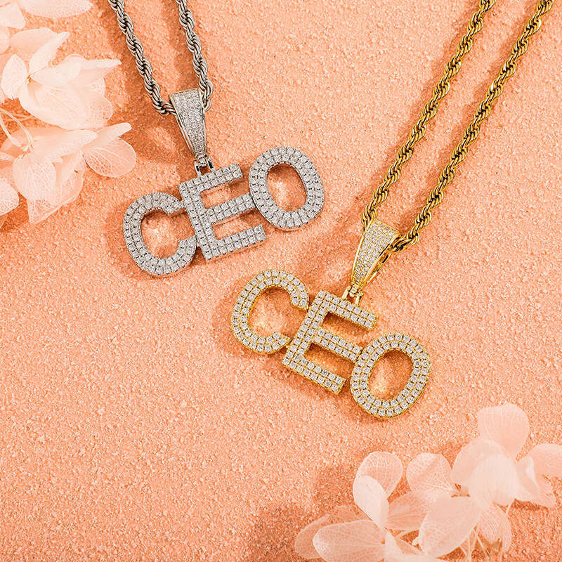 Jin Ao Personalized Letter Combination Splicing Hip-Hop Full Zircon Trendy Necklace Unisex Commemorative Pendant