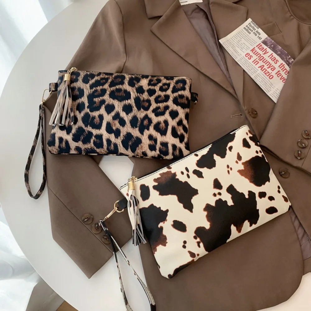 Large Capacity Women Handbag Leopard print Cow print Envelope Wristlet Bag PU Briefcase 250617