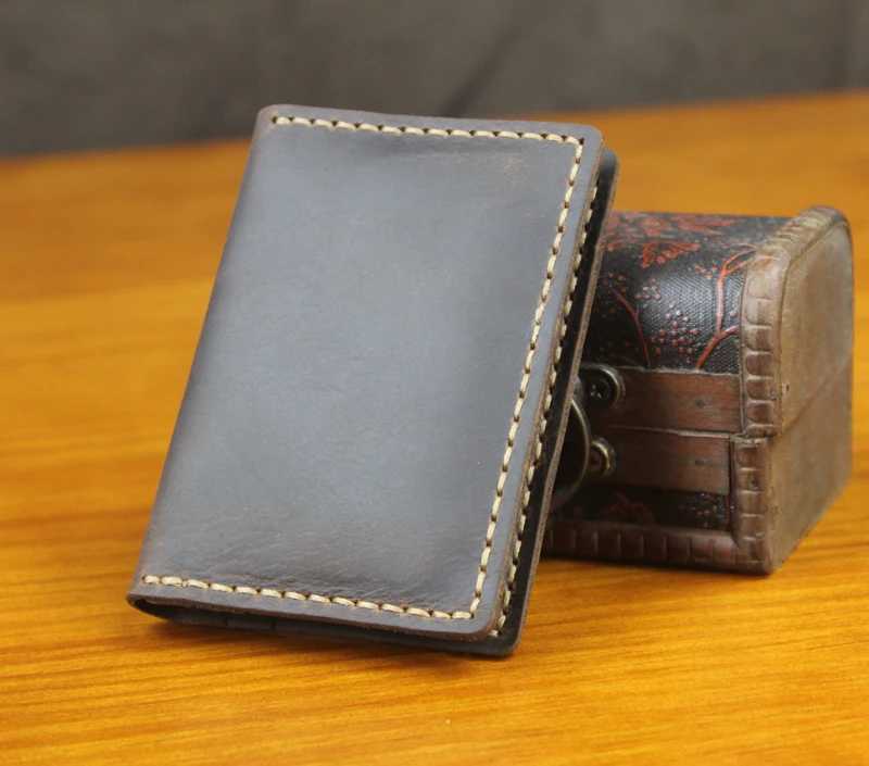 Handmade Crazy Horse Genuine Leather Card Holder Slim Men Business Card Holder Leather Card Wallet Women Card ID Holder Z250621
