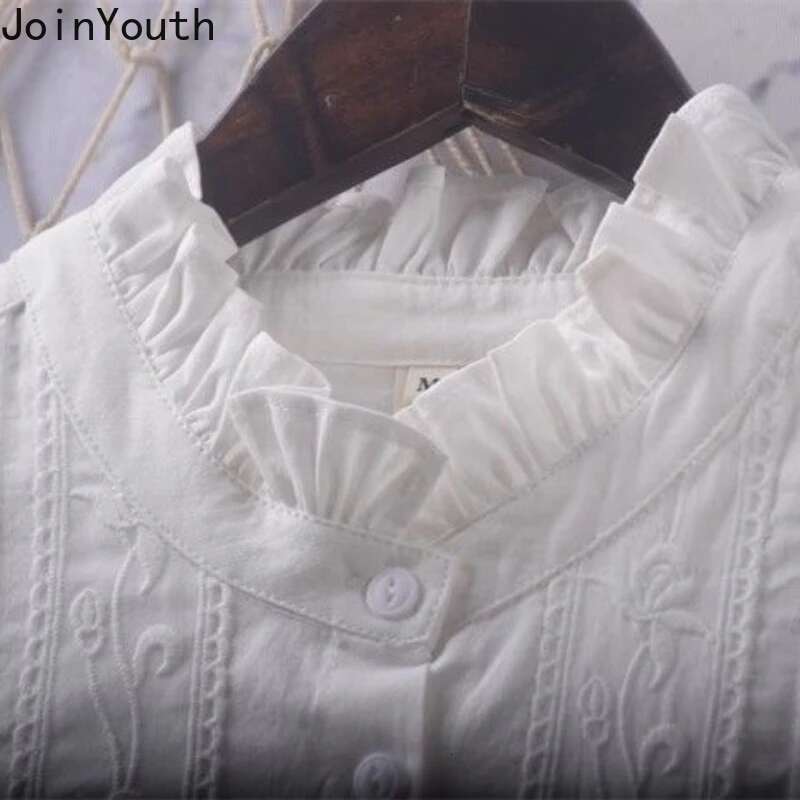 2025 Blusas Mujer De Moda White Blouses for Womens Stand Neck Long Sleeve Loose Shirts Embroidery Sweet Japanese Blouse Tops