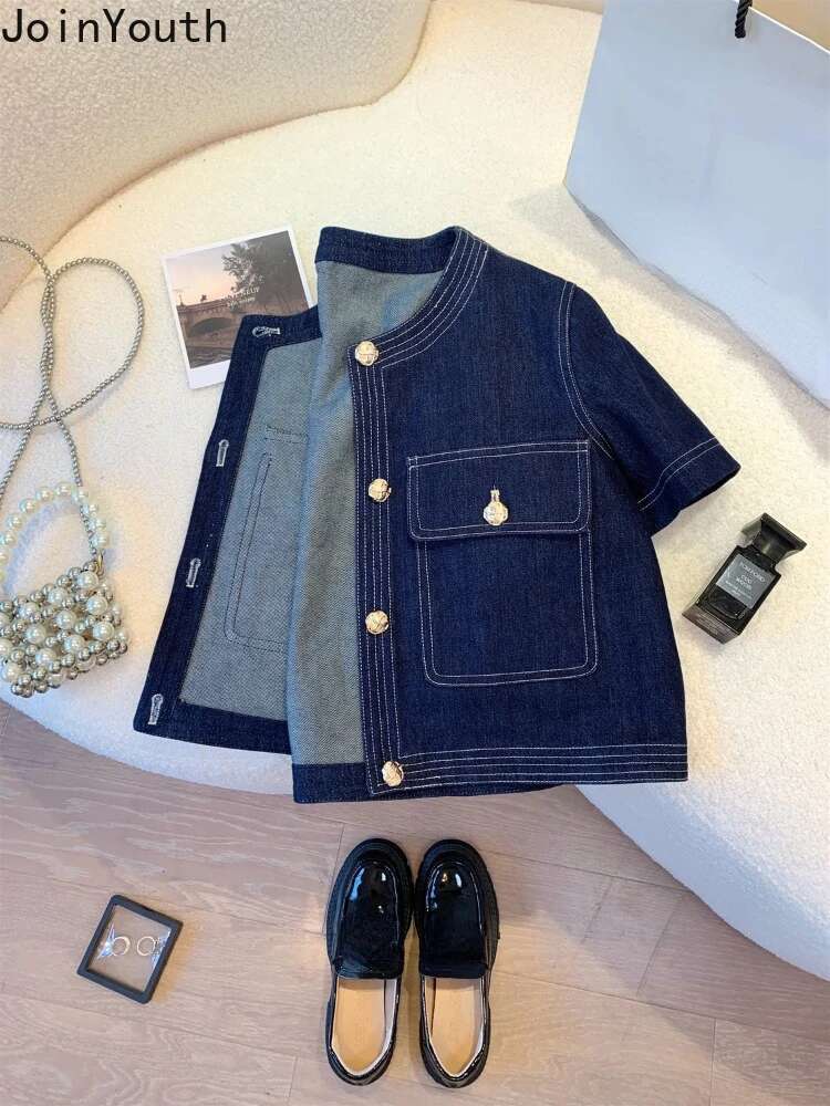 Streetwear Denim Jackets for Women Short Sleeve Summer Jean Jacket Outwear 2025 Ropa Mujer Fashion Vintage Coat Cropped Tops