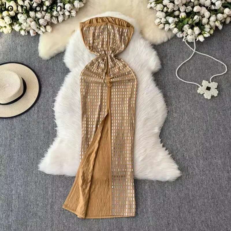 Sexy Bodycon Dresses for Women Slim Fit Temperament Robe Femme Heavy Diamond Backless Split Party Dress 2025 Vestidos De Mujer