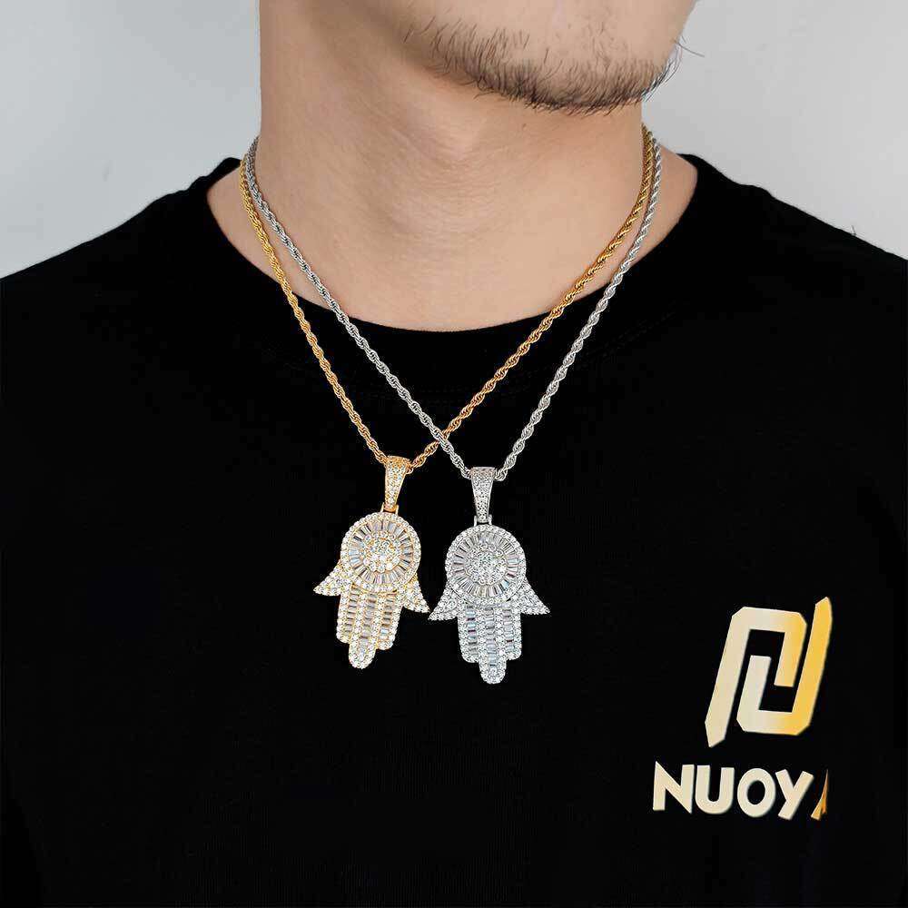 Micro Paved Zircon Large Palm Real Gold Plated Fatima Hand Hip Hop Pendant 3188