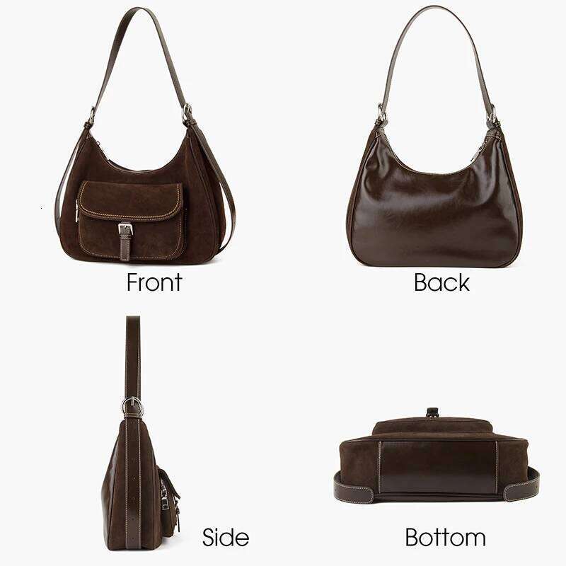 Donna-In Natural Suede Handbag Genuine Cow Leather Coffee Shoulder Underarm Bag Winter New Style Large Capacity Crossbody