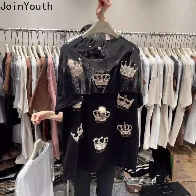 Oversized Tshirts 2025 Womens Clothing Short Sleeve O-neck Summer Tees Y2k Tops Ropa Mujer Casual Korean Chic Diamond T Shirts