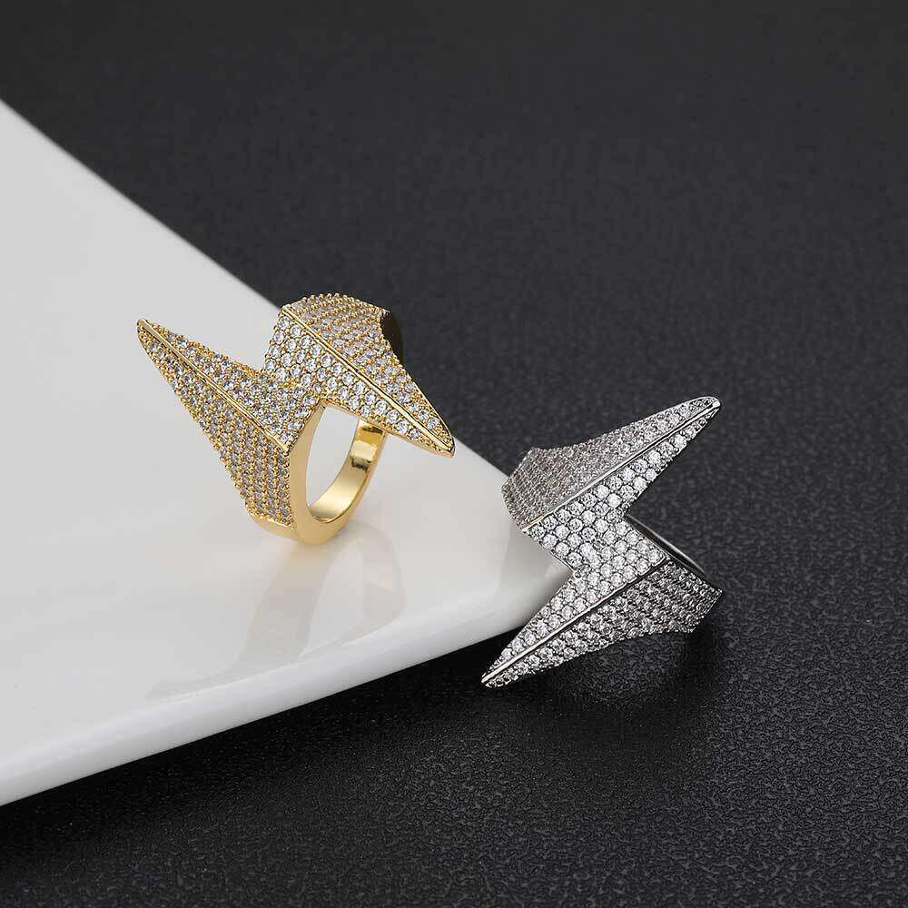 Hip Hop Lightning Zircon for Women, Light Luxury High-end Sense, Personalized Jewelry, Full Diamond Men's Ring 33b6