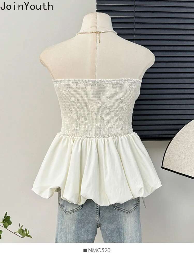 Y2k Top Sweet Tanks Women Clothing Backless Folds Vest 2025 Ropa Mujer Ruffles Fashion Tunic Camis Korean Summer Sexy Crop Tops