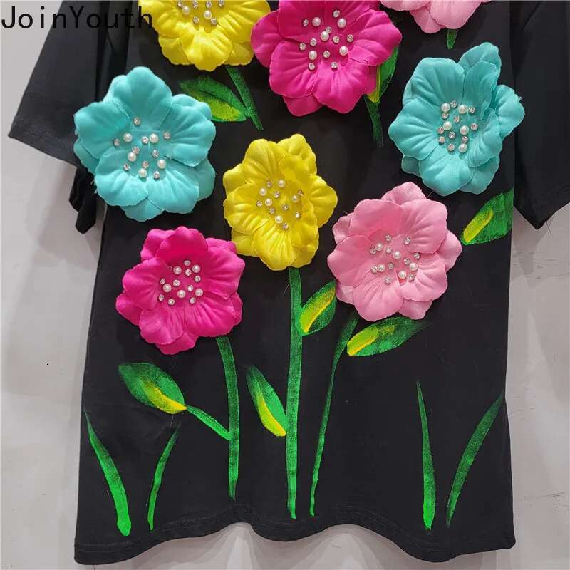 Sweet Woman Tshirts 2025 Ropa Mujer Short Sleeve O-neck Tees Chic 3D Floral T Shirt Summer Camisetas Casual Fashion T-shirt Tops